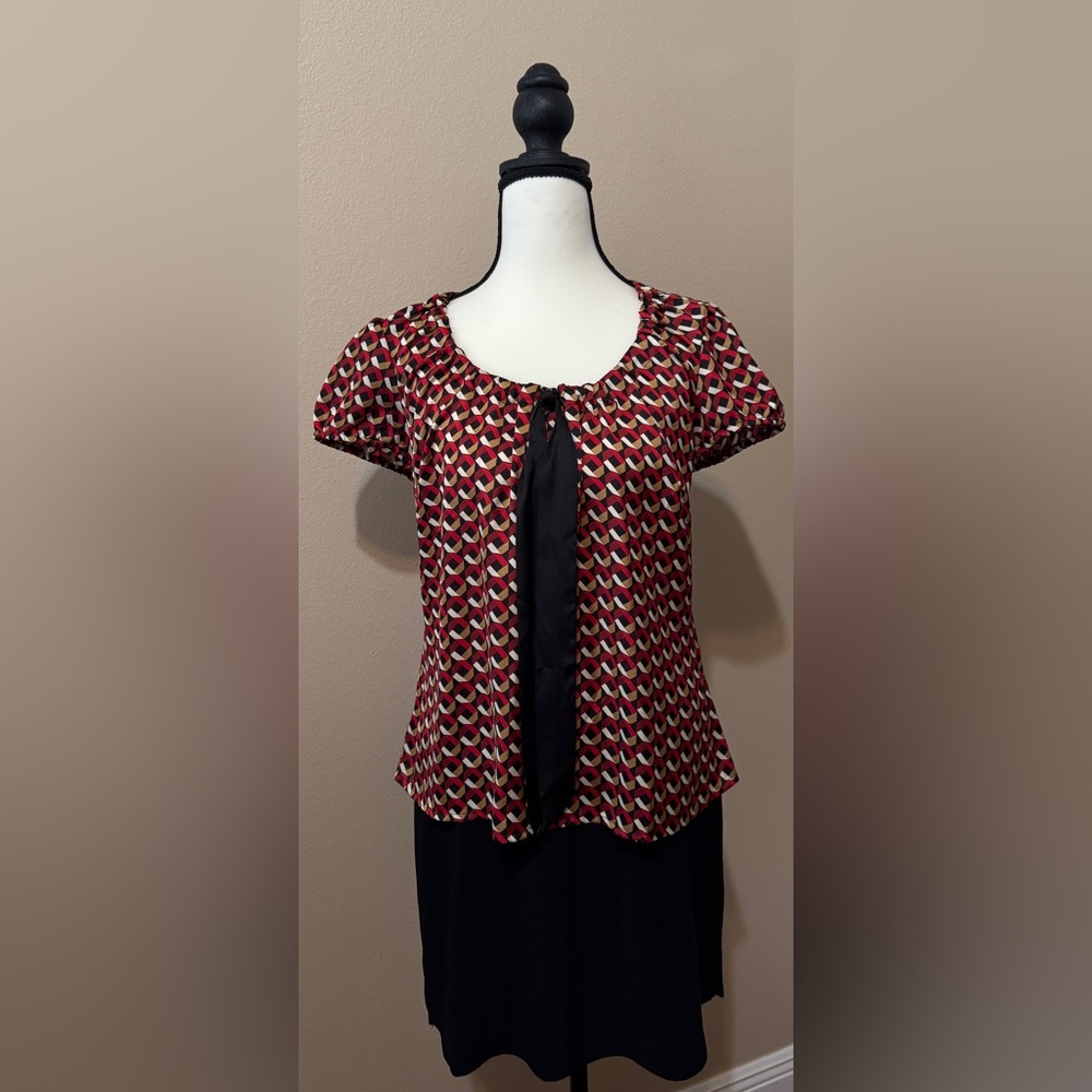 Ann Taylor Loft Petite Geometric Patterned Women's Short sleeve Blouse Size PM